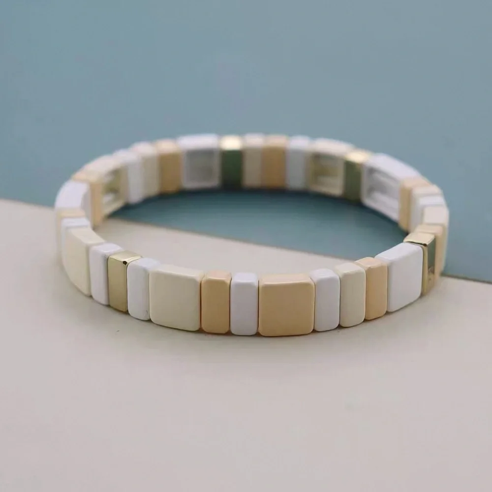 Roxanne Assoulin - Rainbow Brite Bit X Bit Colorful Cream Stretch Bracelet